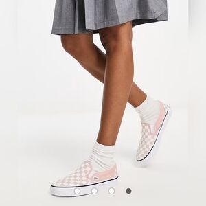 Vans Kid's Pink and White Checkered Slip-On Shoes